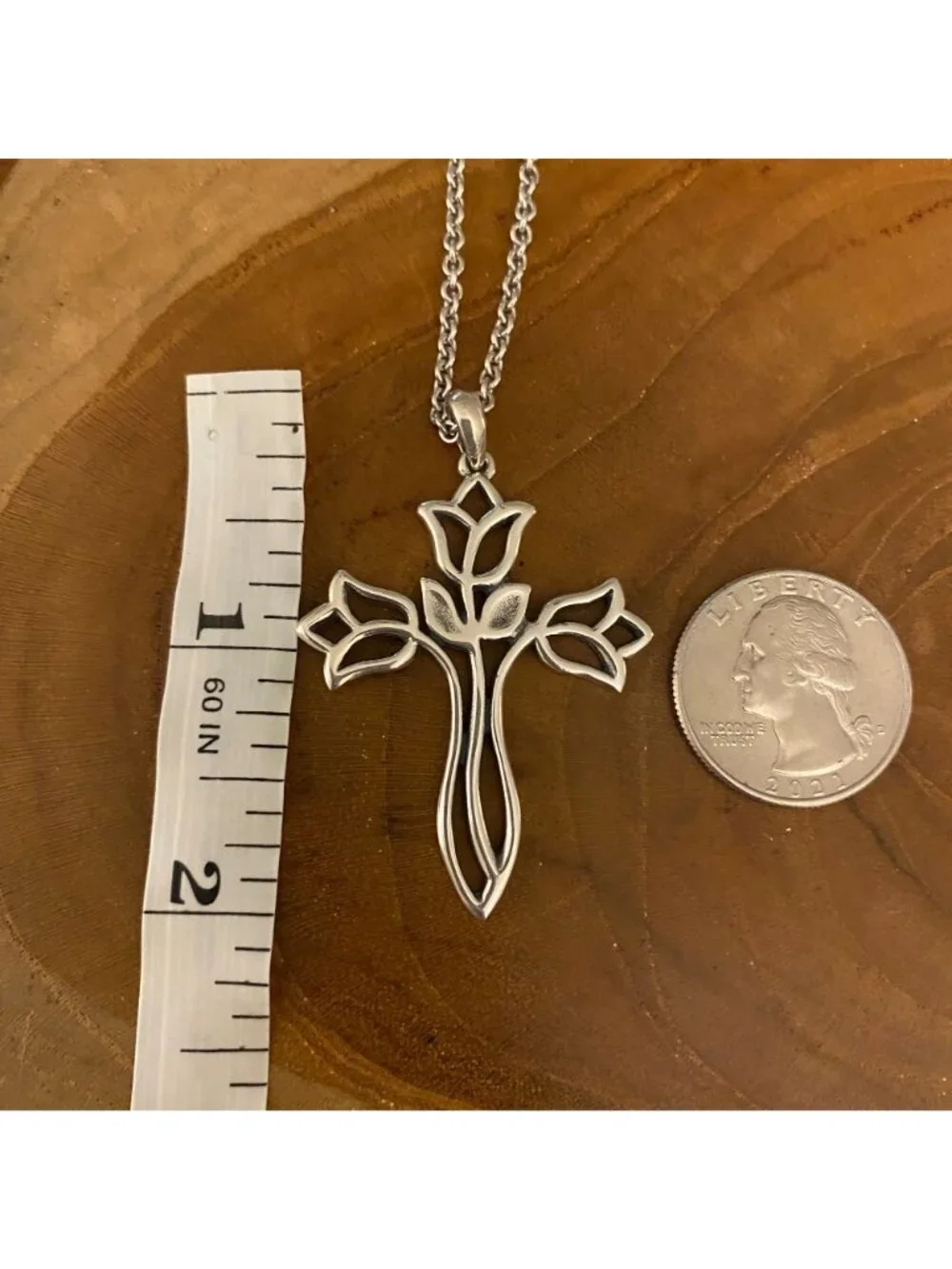 RETIRED James Avery Tulip Cross 18" Necklace, Sterling Silver - Picture 3 of 3